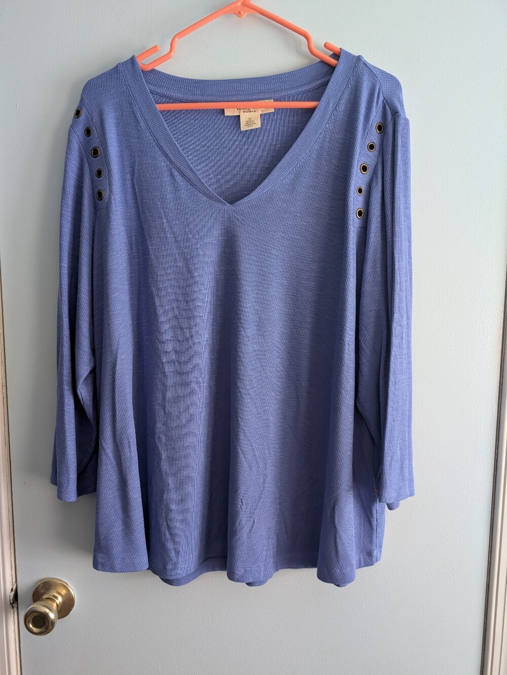 Ruby Rd. Periwinkle V-Neck Grommet Sleeve Top